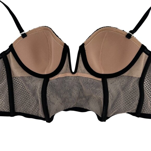 Victoria's Secret Black Floral Lace Corset Bustier Top Bra Vamp Witchy Goth 32C - Picture 11 of 15